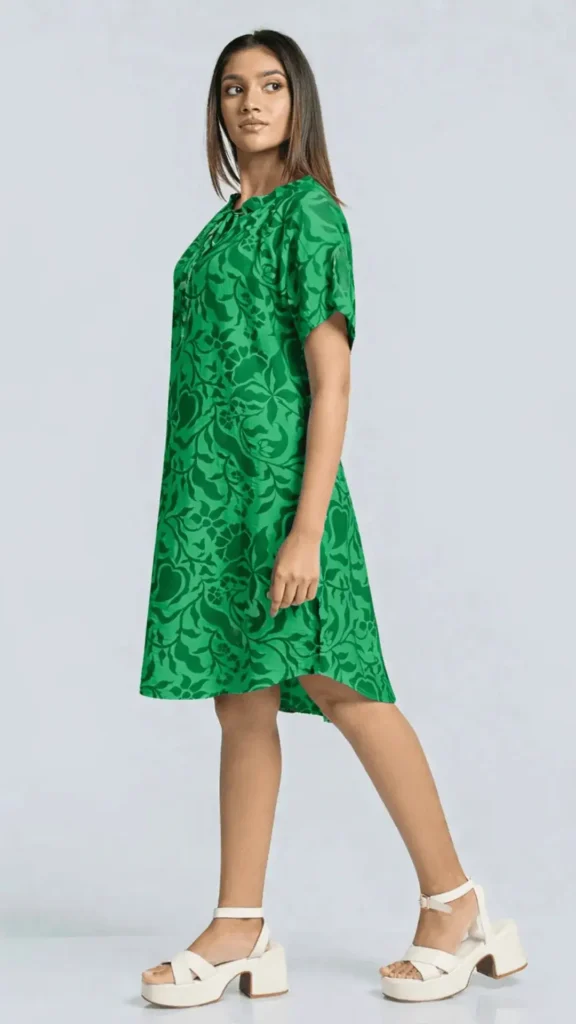 Emerald Green Floral Mini Dress + White Platforms