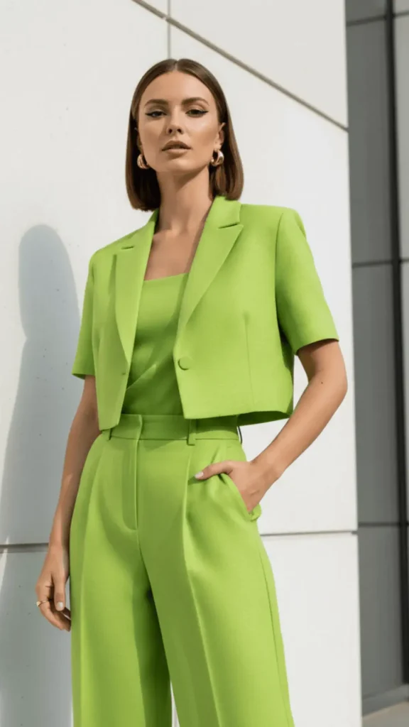 Bright Green Cropped Blazer Suit