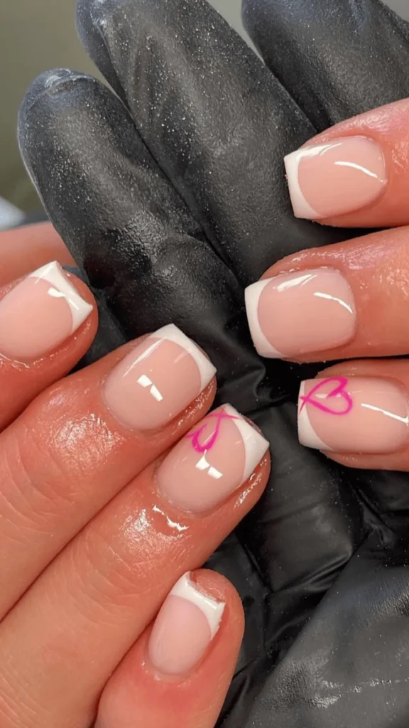 Pink French Tips with XO Hearts