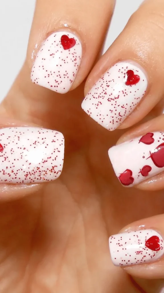Red Glitter Hearts on White
