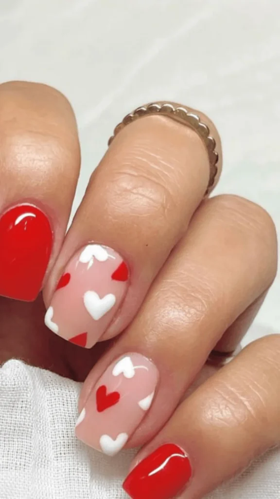 Red & White Hearts on Blush Pink