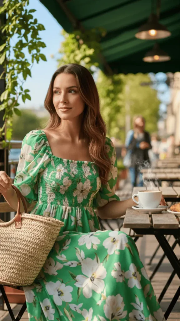 Green Floral Midi Dress