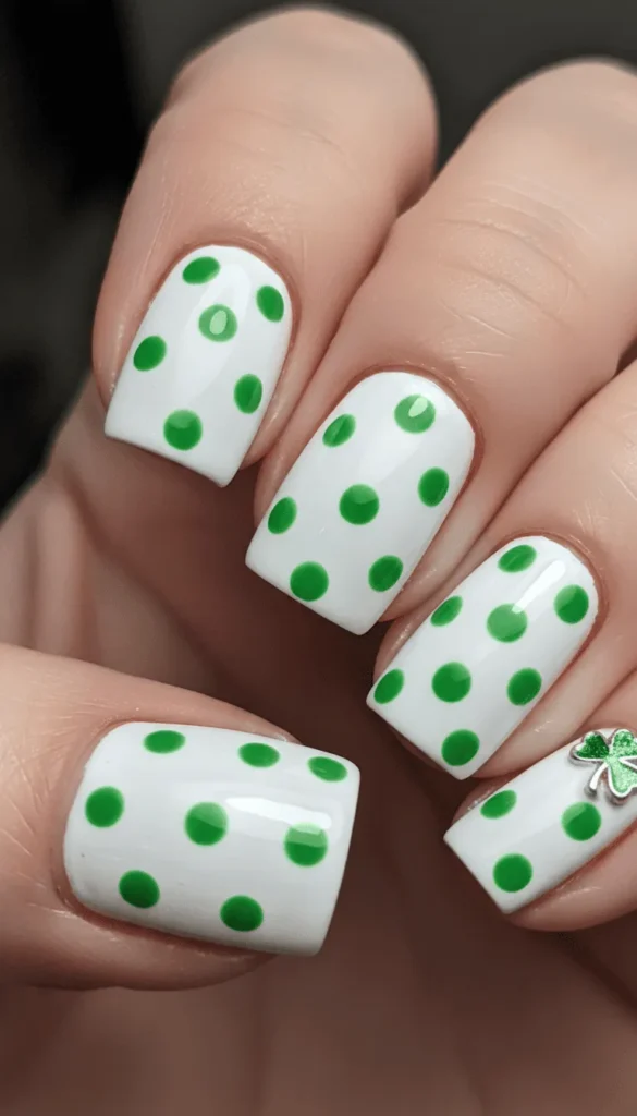 Emerald Dots White Base Nails
