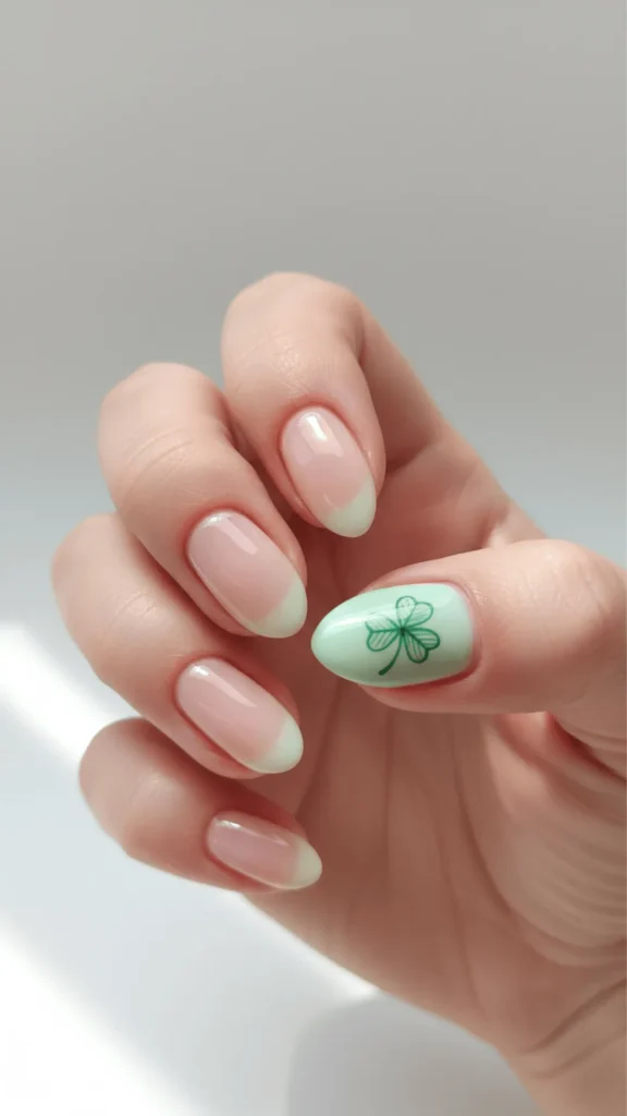 French Manicure with Shamrock Accent