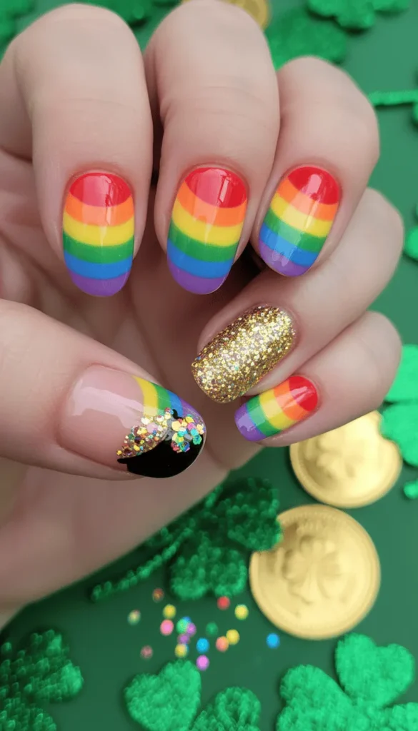 Rainbow Stripes with Pot of Gold Accent
