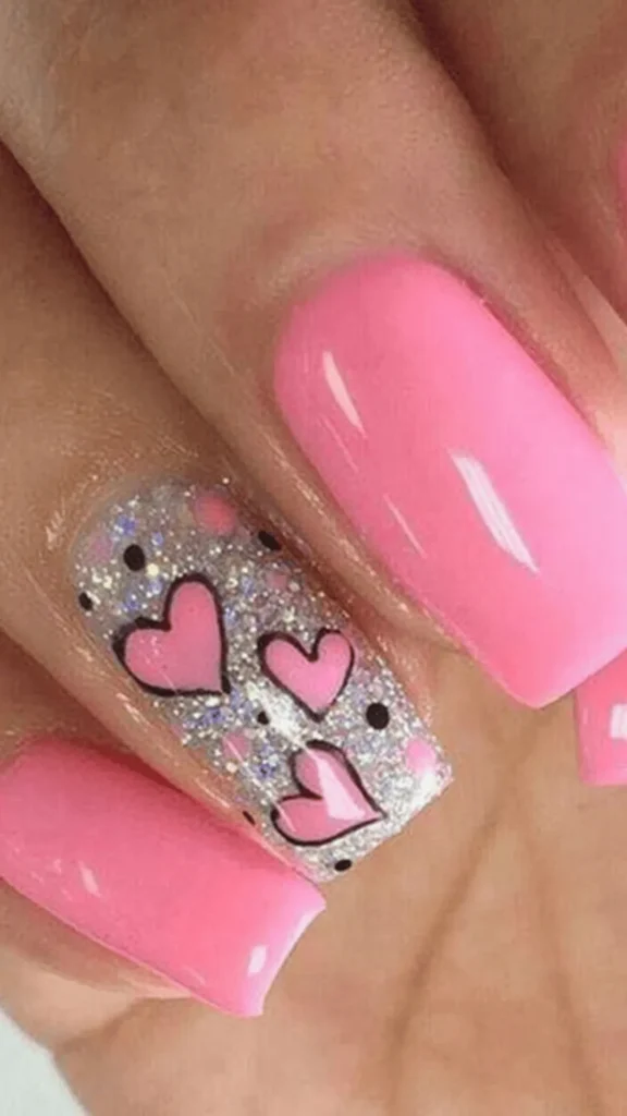 Bubblegum Pink with Glitter Hearts
