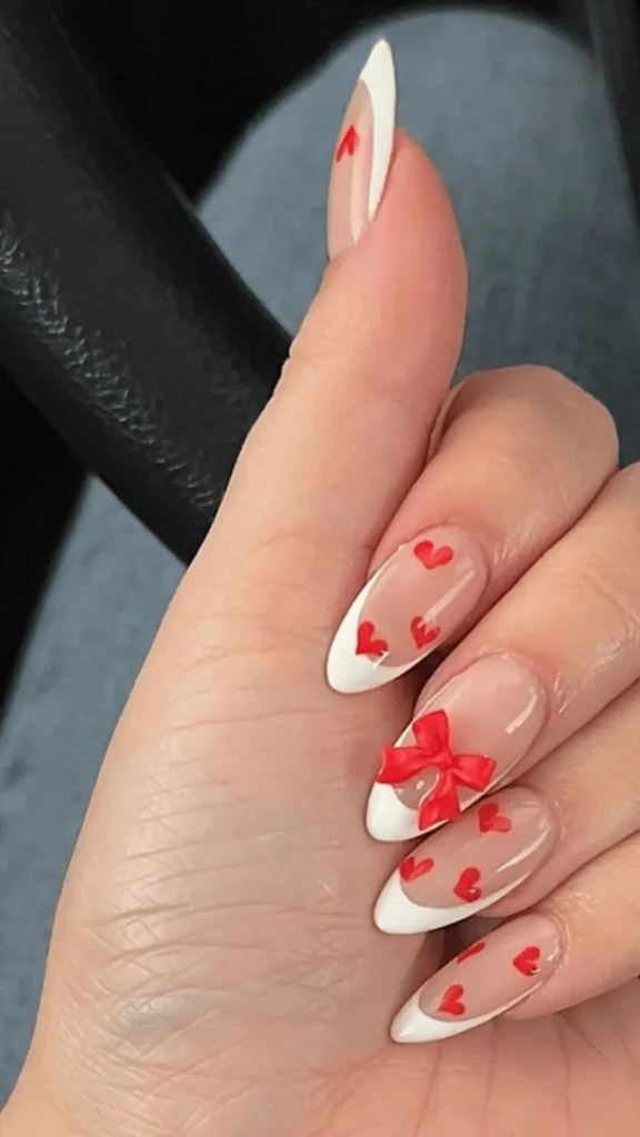 Red Hearts & Bow French Tips
