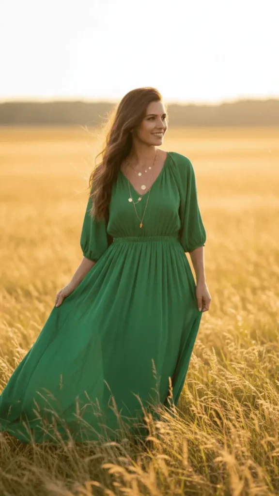 Emerald Green Flowy Maxi Dress
