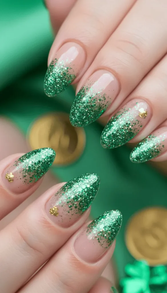 Glittery Green Ombré with Gold Touches