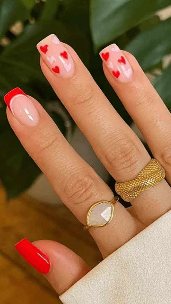 Red Hearts on Blush Pink