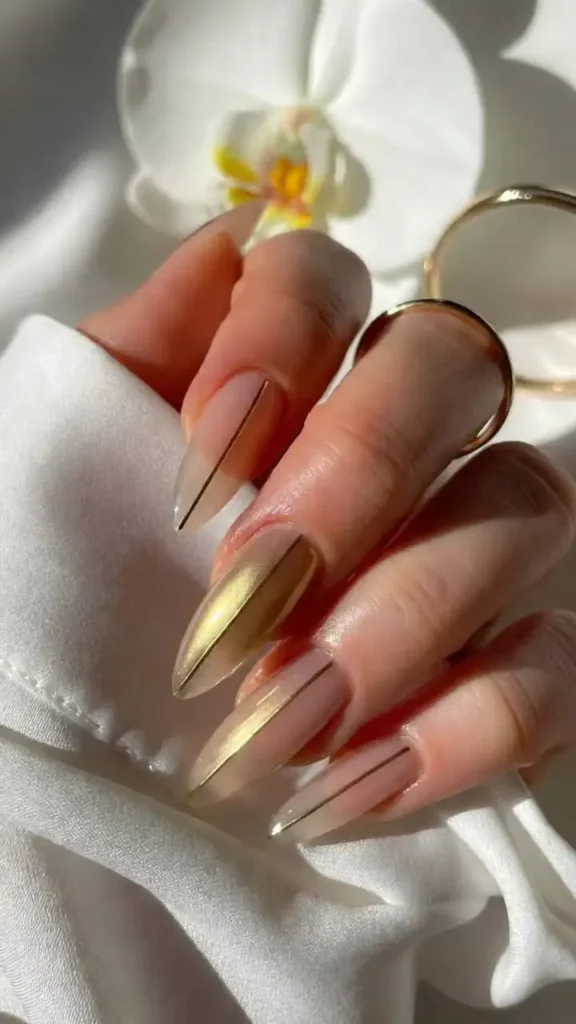 Gold Line Chrome Nail Art