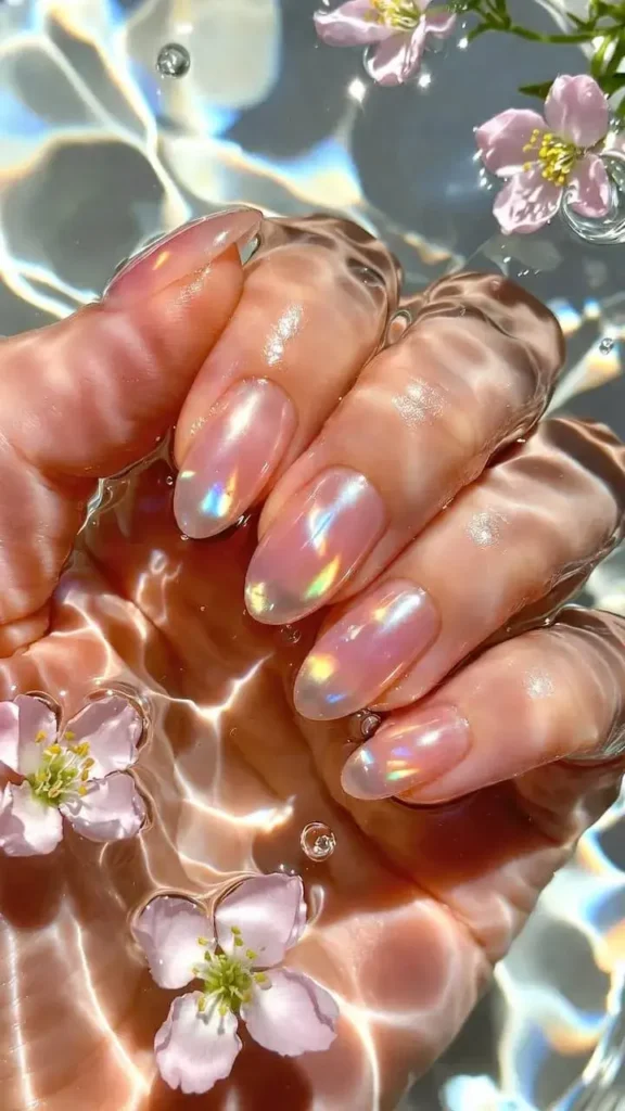 Iridescent Holographic Chrome Nails
