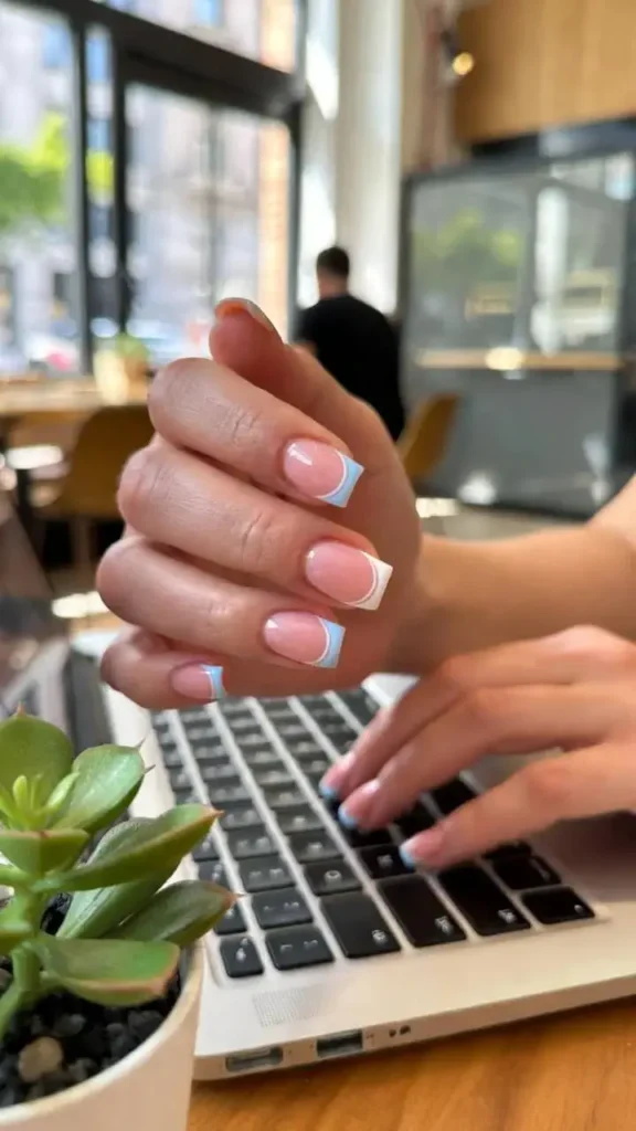Pastel Blue French Tip Nails