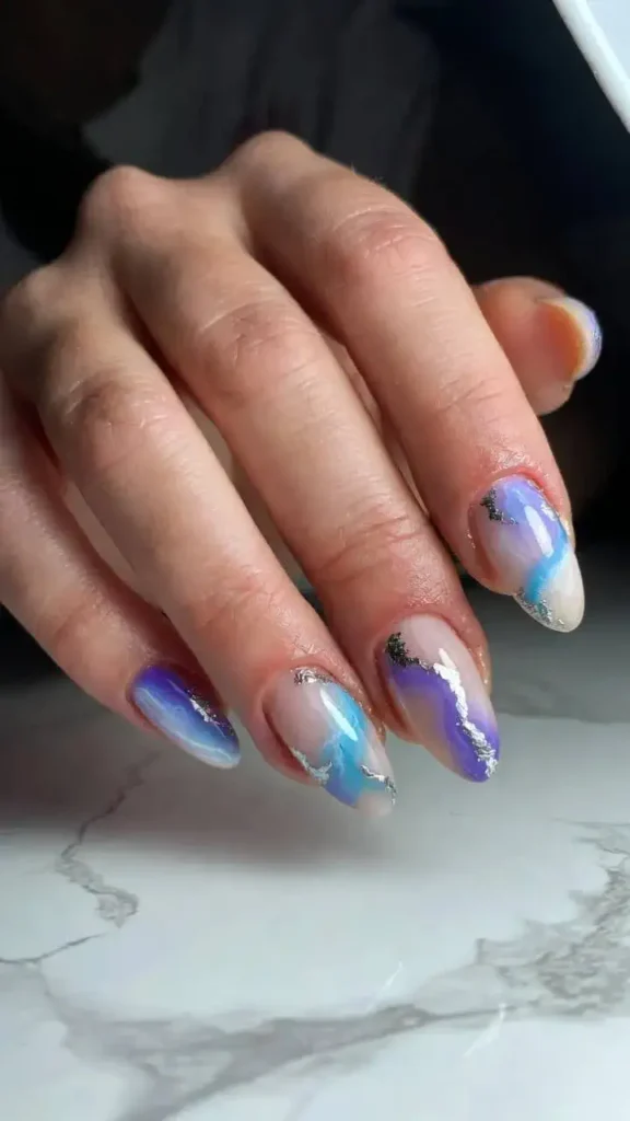Aurora Gradient Nails with Silver Foil