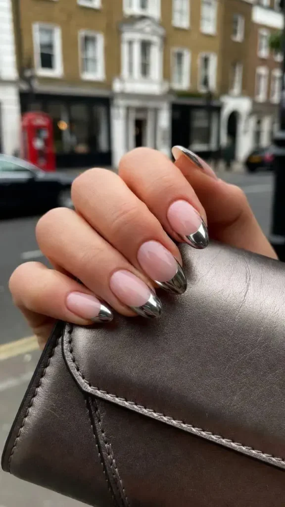 Chrome Silver Tip French Nails