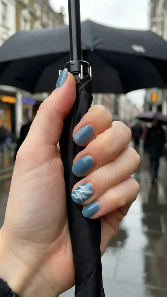 Dusty Blue Marble Accent Nails