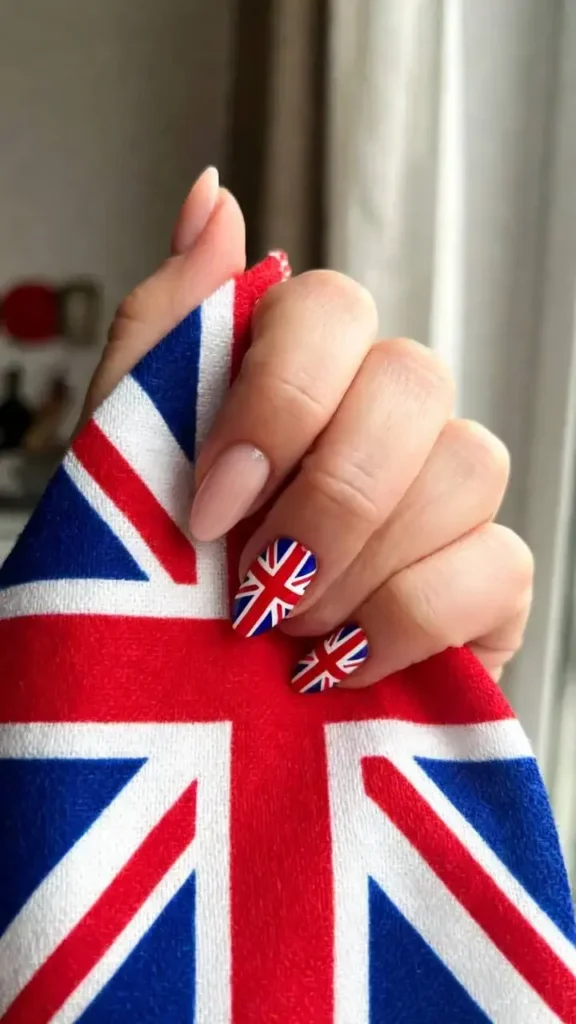 Red White & Blue British Flag Nail Art
