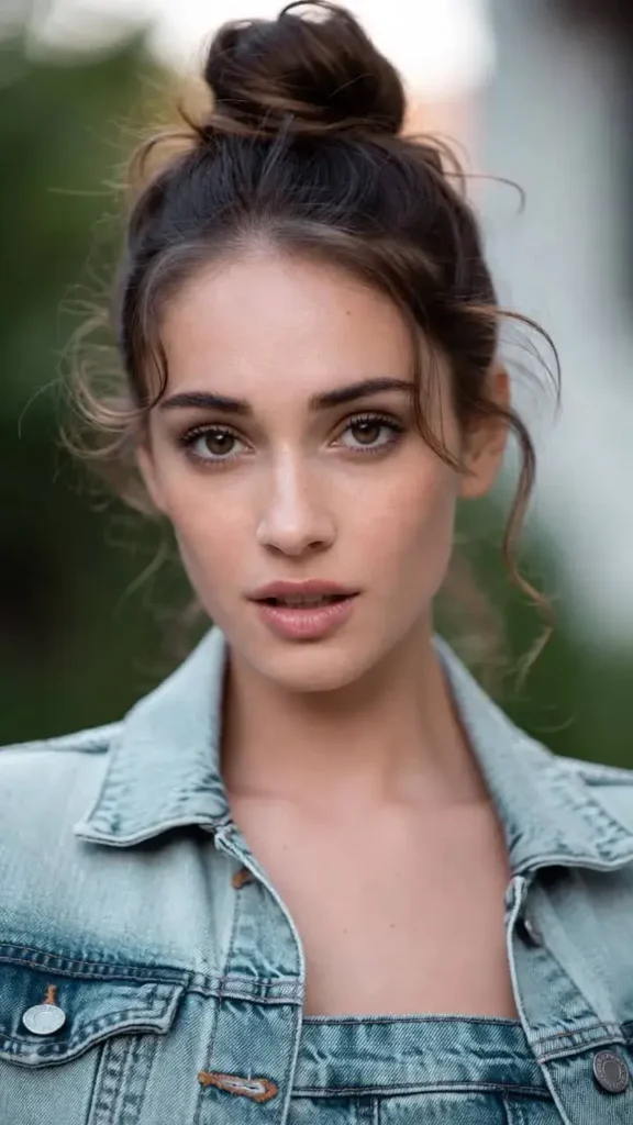 Denim Jacket Messy Bun 2026 Spring Aesthetic Casual Denim Overalls Outfit