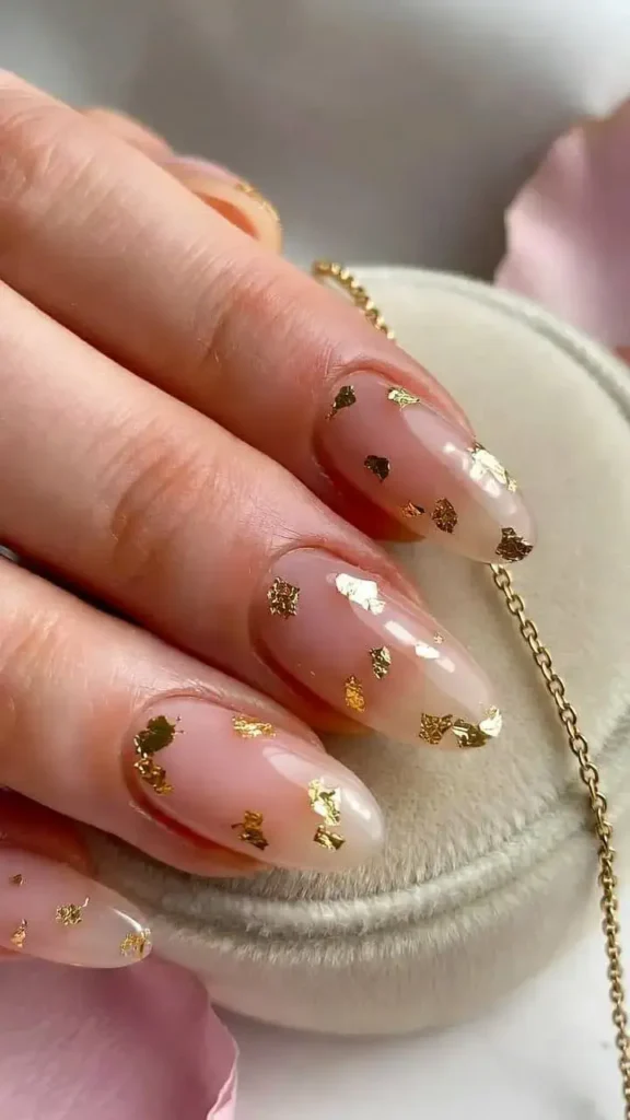 Sheer Pink Gold Foil Nails